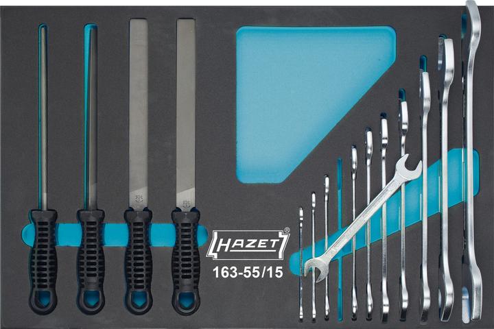 Actual product image HAZET Tool set ∙ double open-end wrenches ∙ files 163-55/15 ∙ Outside hexagon profile ∙ 6 x 7 - 34 … (6.5 mm, 6.3 mm)