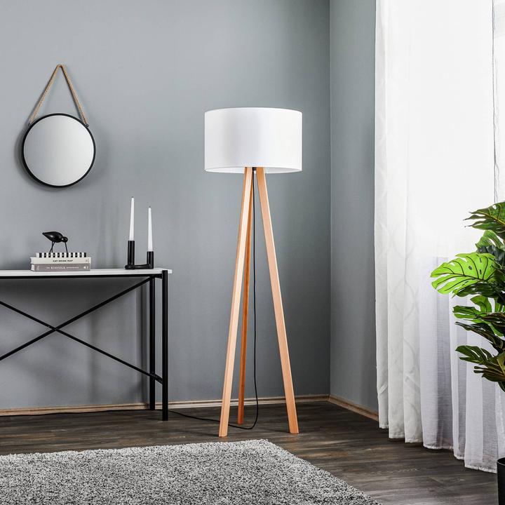 Produktbild Lucande ROTHFELS Rothfels Arim Tripod-Stehlampe, Buche, Chintz weiss (E27)