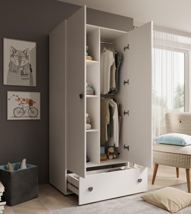 Actual product image ADRK Furniture Emily wardrobe with hinged doors and a heart-shaped handle (grey) (80 cm)