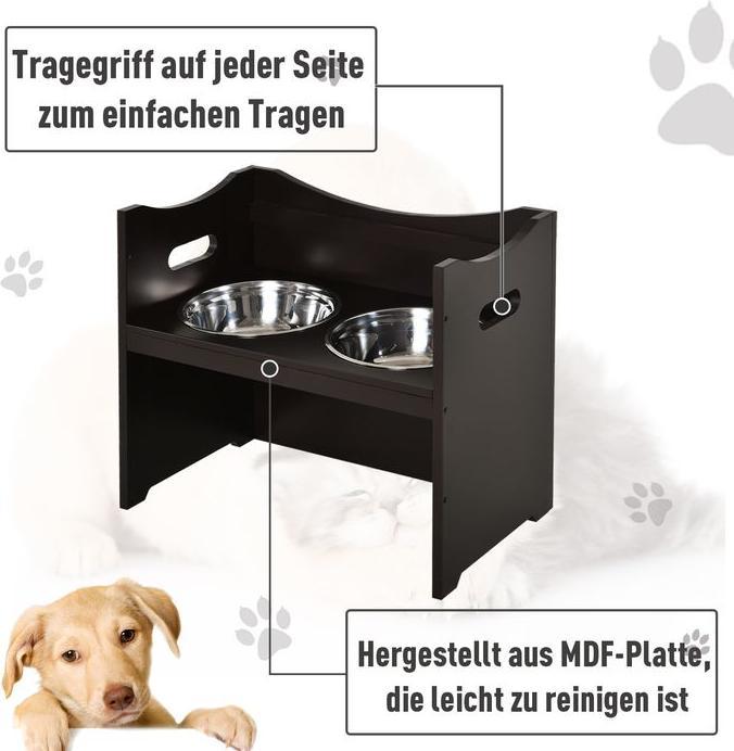 Produktbild Swisshandel24 Höhenverstellbarer Hunde Fressnapf, Futterstation, Edelstahlnapf, Katzenapf, MDF, Edelstahl, Dunkelb (2 l)