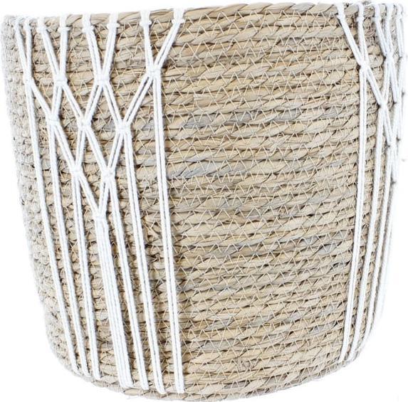 MICA Living Korb mit Makramee-Verzierung - aus Naturgras - ca. 31 x 30 cm