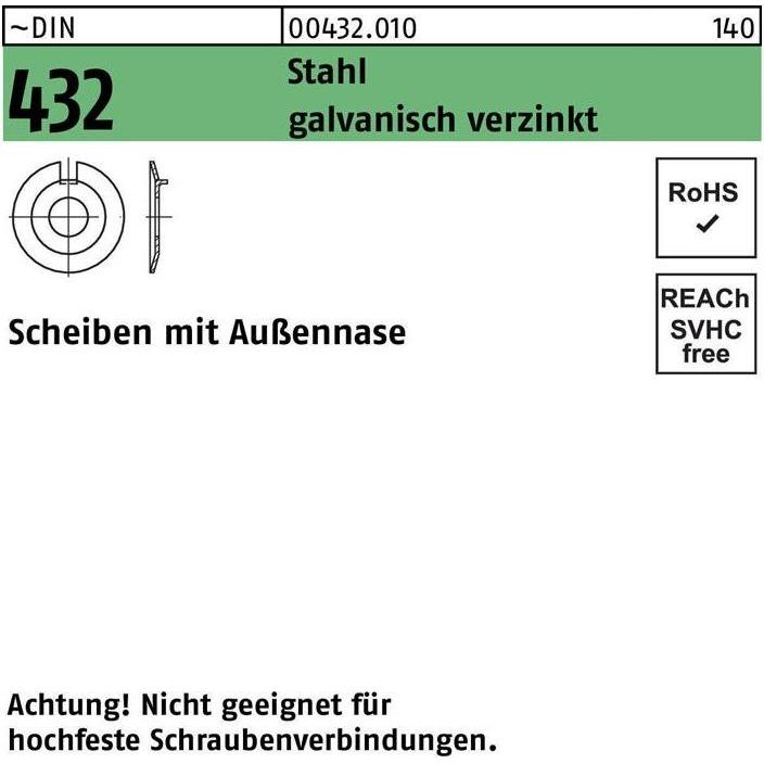 Zubehör Befestigungstechnik, Scheibe DIN 432 m.Aussennase 31 Stahl galvanisch verzinkt