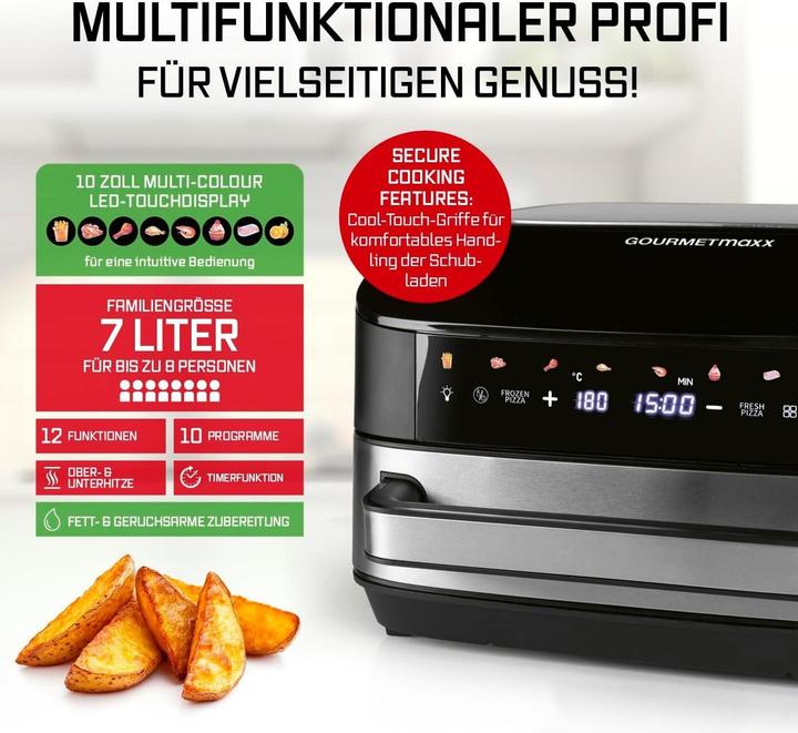 Actual product image Gourmetmaxx Air Fryer with XL Cooking Surface, 10 Programs, and Digital Display