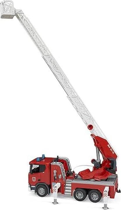 Actual product image Bruder Scania Super 560R fire brigade with turntable ladder, water pump, L+S module