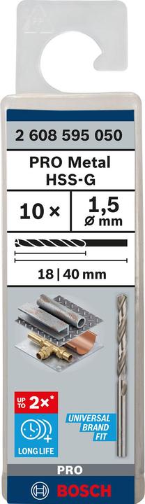 Produktbild Bosch Professional Zubehör PRO Metal HSS-G Spiralbohrer, 1,5 x 18 x 40 mm (1.5 mm)