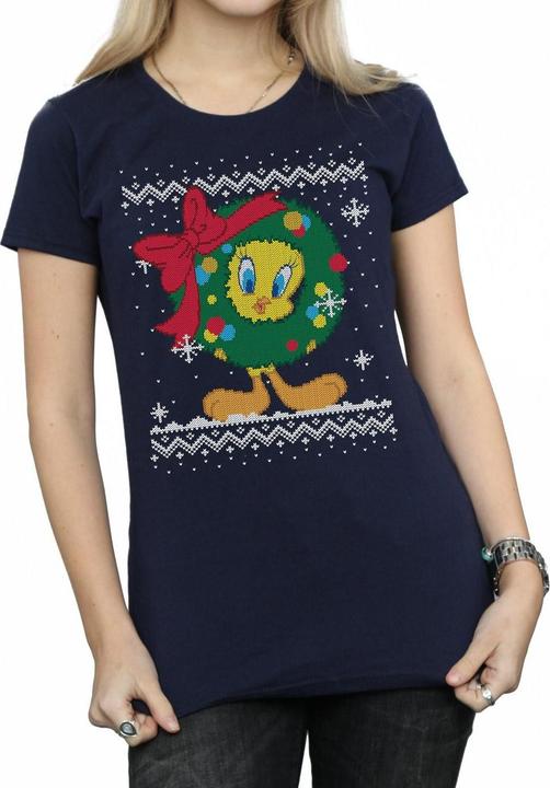 Actual product image Looney Tunes Womens/Ladies Tweety Pie Christmas Fair Isle Cotton T-Shirt (XL)