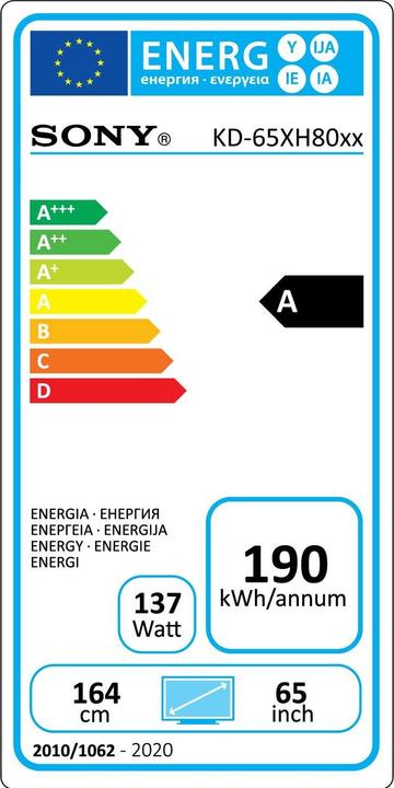 Energie-Label Sony KD65XH8096 (65", LCD, 4K, 2020)