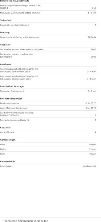 Nutritional values and ingredients Hager FI/LS switch