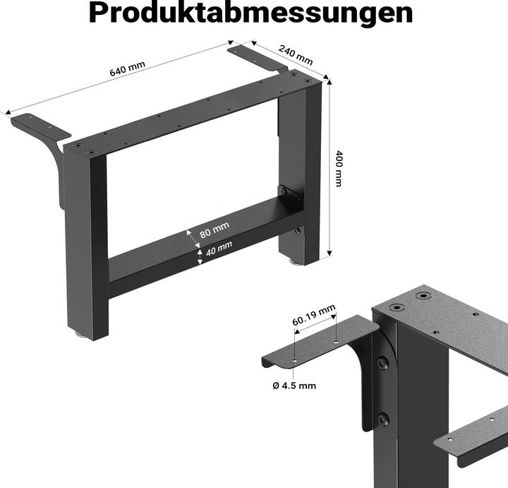 Actual product image Wiltec Industrial Square Table Legs Powder-coated Black 64x40cm for Tables Benches and Desks