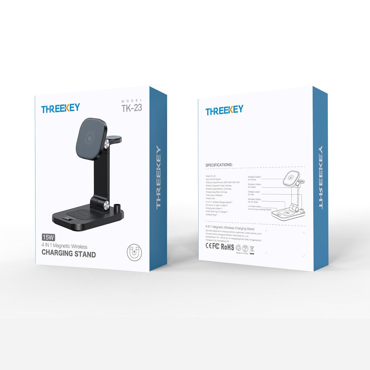 Thumbnail - ThreeKey Kabelloses Ladegerät TK-23 4in1 15W schwarz (15 W), Wireless Charger, Schwarz