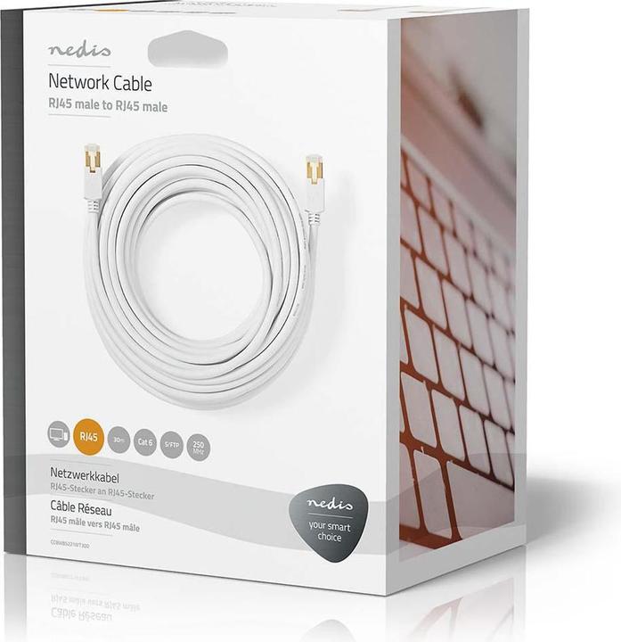 Actual product image Nedis Cat 6 cable | RJ45 plug | RJ45 plug | S/FTP | 30.0 m | round | LSZH / PVC | White | Verpa (S/FTP, CAT6, 30 m)