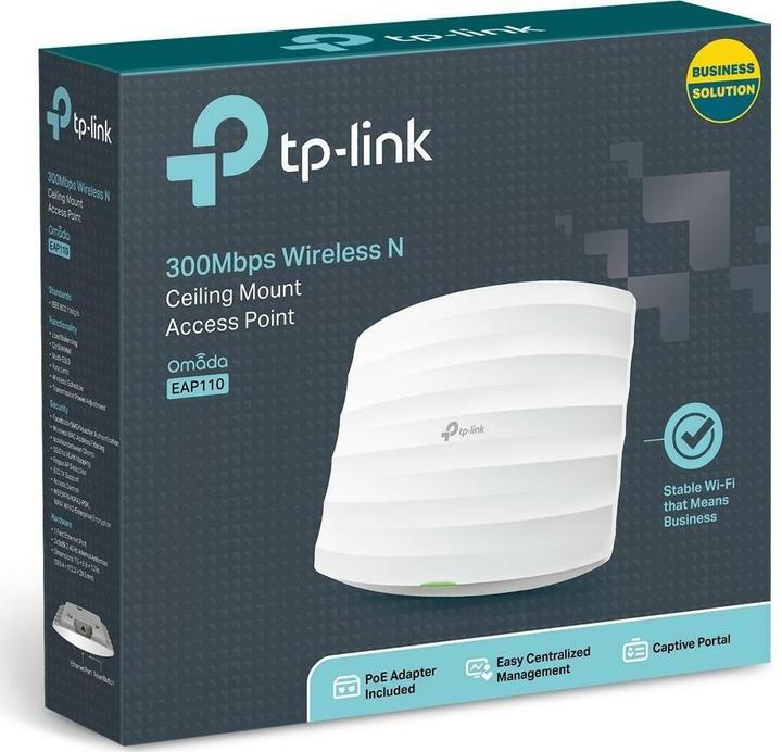 Productafbeelding TP-Link EAP110 N300 WLAN Access Point, 300Mbit/s 2,4GHz, 100-Mbit/s-LAN-Port, Passives PoE, WPA/WPA2