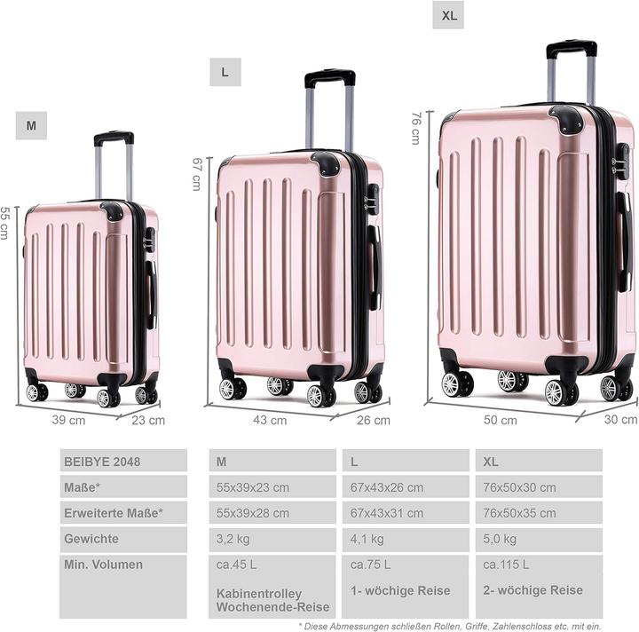 Image du produit Beibye Set de 3 valises, rose or