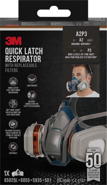 3M Maschera per lavori di verniciatura a spruzzo (A2P3, A2, 1 x)