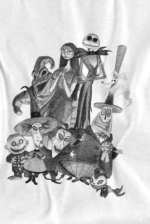Actual product image The Nightmare Before Christmas Childrens/Kids Jack Sally Monster Drawing T-Shirt
