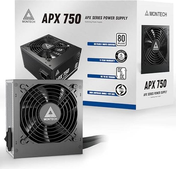 Produktbild Montech Nicht-modulare 80 Plus Weiss zertifizierte PC-Netzteil mit DC-zu-DC-Technologie und 120mm-Lüfter (750 W)