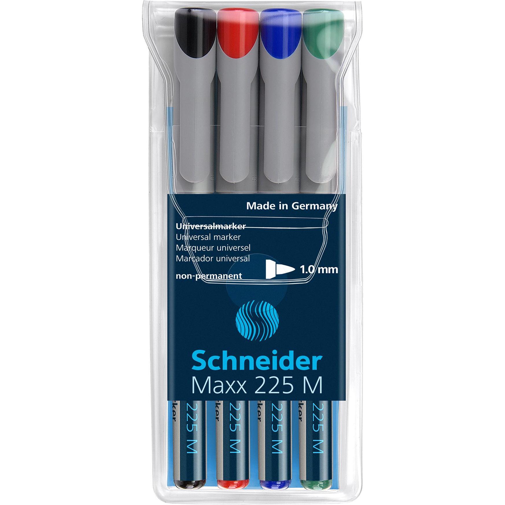 Thumbnail - Schneider, Marker, OHP-Marker Maxx wasserlöslich, M, 4er Etui: rot, blau, grün, schwarz (Bunt, 1 mm, 4 x)