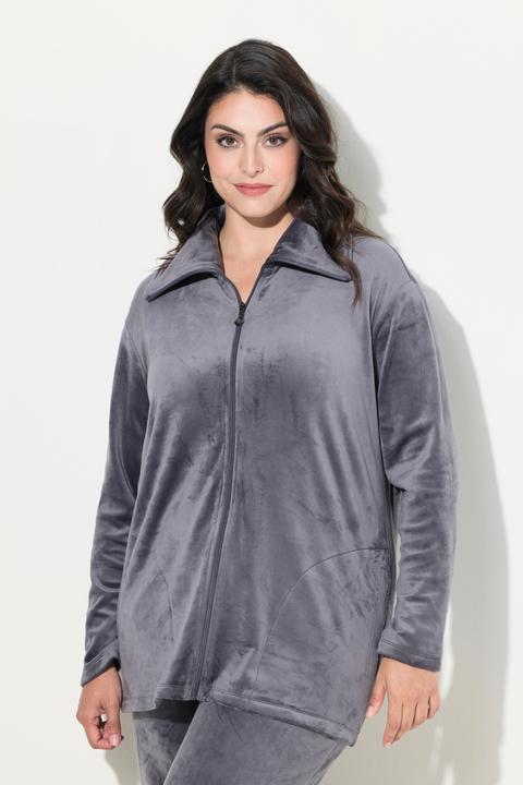 Image du produit Ulla Popken Veste d'intérieur en velours, matière recyclée, col drapé et manches longues (42, 44)