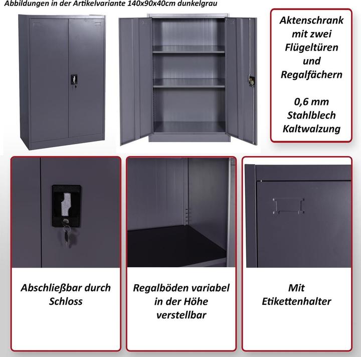 Actual product image Mendler Filing cabinet, steel cabinet Office cabinet, 2 doors 185x90cm white (90 x 40 x 185 cm)