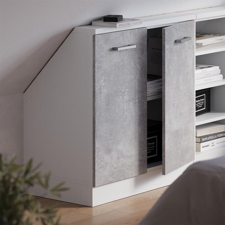Produktbild Vichy Dachschrägenschrank Rion, Beton/Weiss/Weiss, mit 2 Türen (46 x 46 x 81.60 cm)