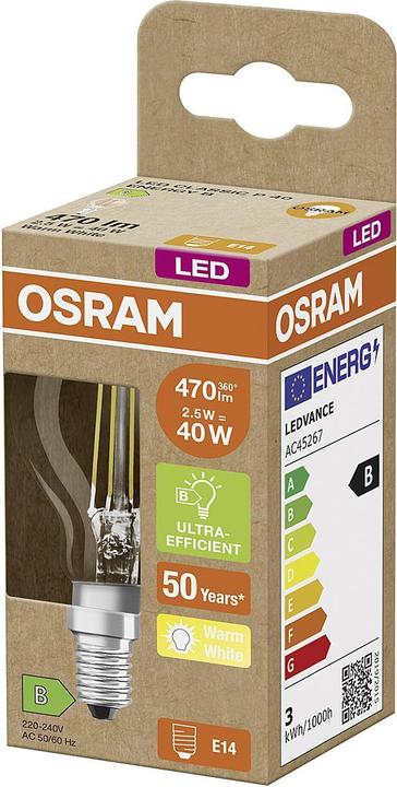 Produktbild Osram OSR LEDFil Tropf.Ultra 2,5W kl (E14, 2.50 W, 470 lm, 6 x, B)