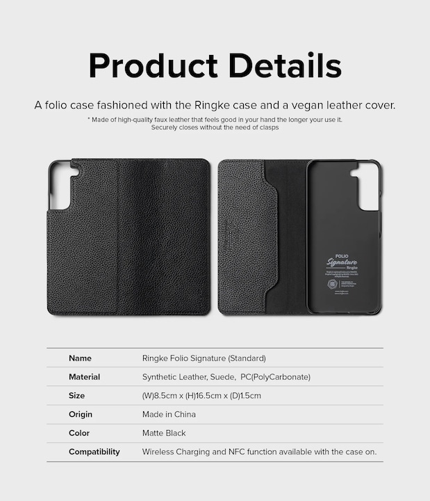 Produktbild Ringke Folio Signature Flip Leather Case for Samsung Galaxy S22 Black (FSS119R263) (Samsung Galaxy S22)