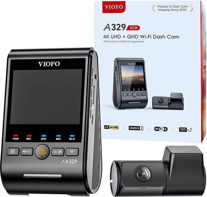 Viofo A329 2CH 4K 60FPS + 2K WiFi, GPS (WiFi, Récepteur GPS, Accéléromètre, Microphone intégré, 4K)