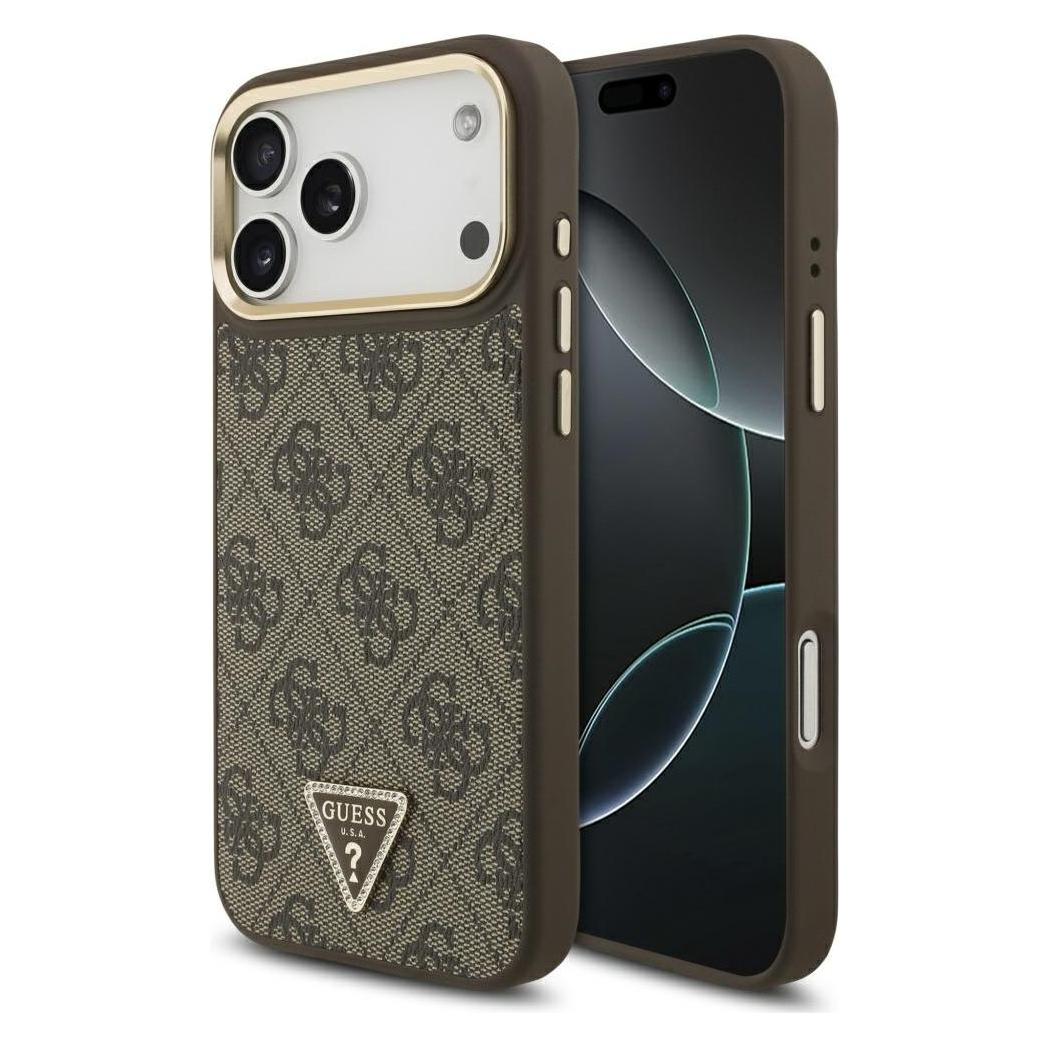 Guess Case Magsafe 4G Pu Leather Case With Triangle Logo And Gold Metal Camera Frame For IPhone 17 P (Apple IPhone 17 Pro Max), Smartphone Hülle,