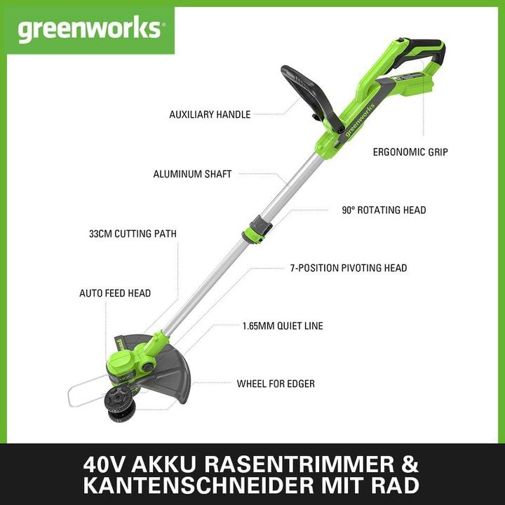 Actual product image Greenworks G40LT33 Cordless String Trimmer with Wheel (Trim line)