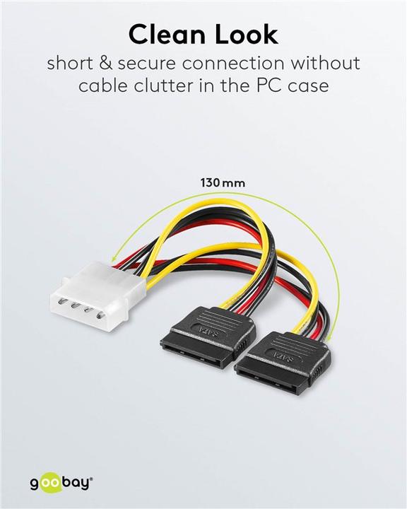 Produktbild Goobay SATA Power Adapter 4Pin - 2x15Pin Molex (13 cm)