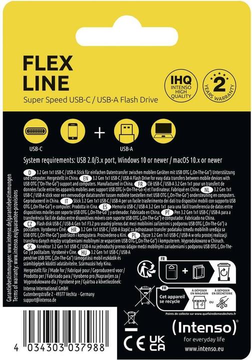 Actual product image Intenso USB Stick Flex Line 128GB USB 3.2 GEN 1X1 Black (128 GB, USB-A, USB-C)