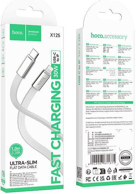 Produktbild Hoco Cable Flat Cable USB C to Lightning PD 30W 1 m X125 white (1 m, 30 W)
