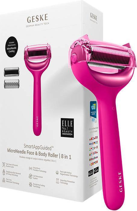 Produktbild Konjac Sponge Roller do mezoterapii igłowej twarzy i ciała 8w1 Geske z Aplikacja (magenta)