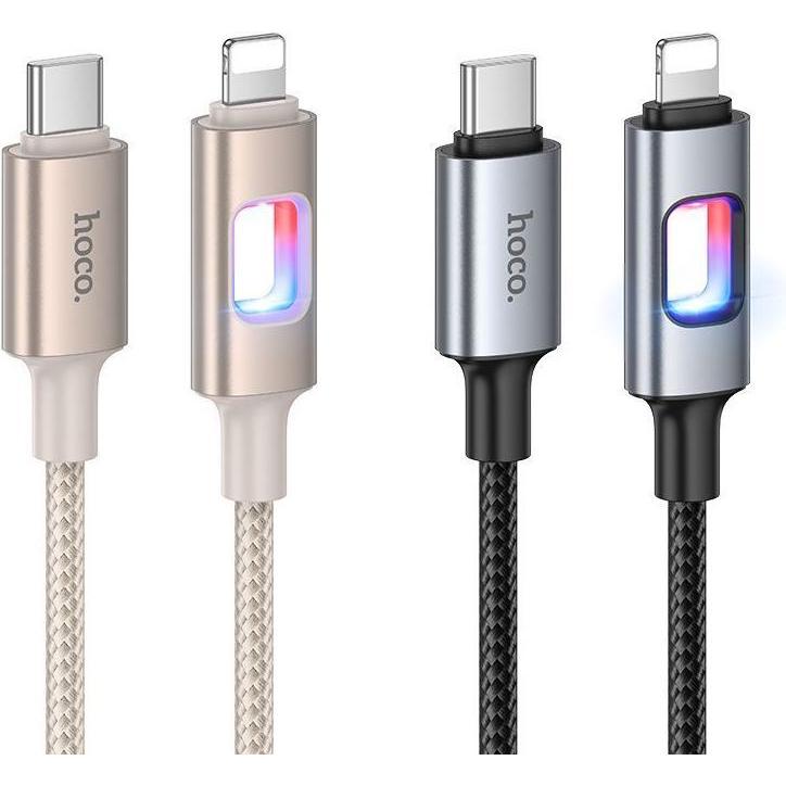 Hoco Cable LED Cable USB C to Lightning PD 27W 1,2 m U144 black, Cavo USB