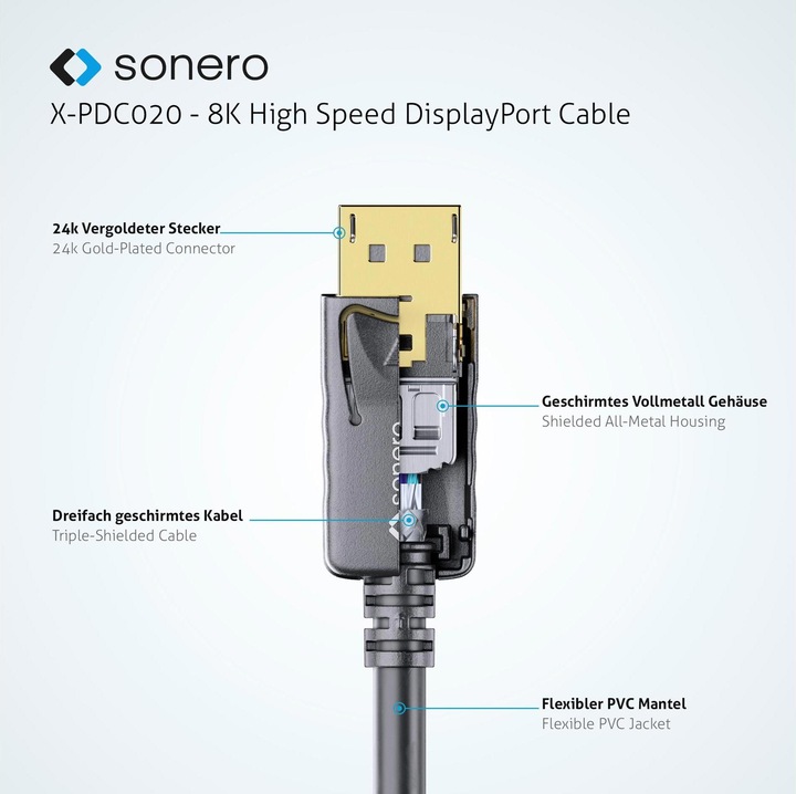 Immagine prodotto Sonero Displayport – Displayport (2 m, DisplayPort)