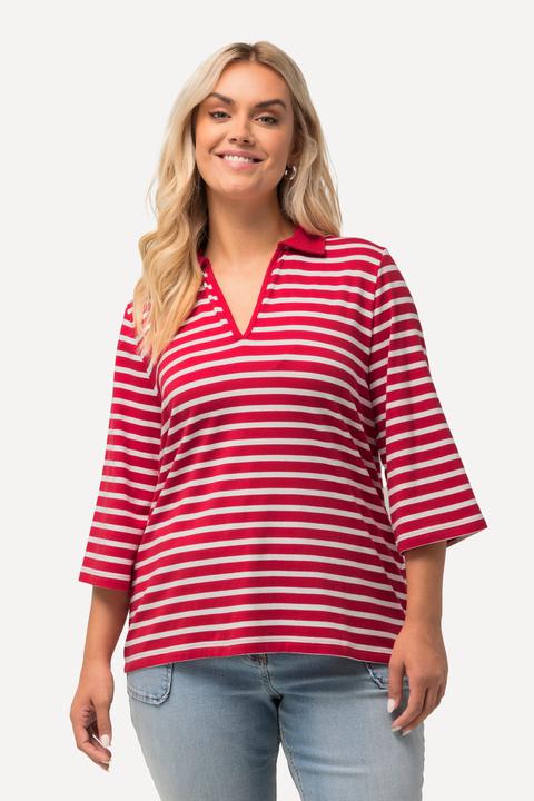 Produktbild Ulla Popken Poloshirt, Ringel, V-Ausschnitt, 3/4-Arm (50, 52)