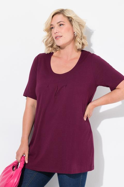 Produktbild Ulla Popken T-Shirt, Zierfalten, A-Linie, Rundhals, Halbarm, Modal (62)