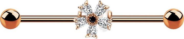 Produktbild Star Piercing Barbell rosegold mit Kristallblume (Messing, Chirurgenstahl 316L)