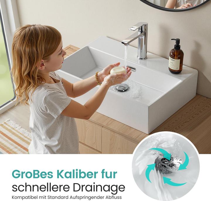 Produktbild Emke Aufsatzwaschbecken Keramik Waschbecken Eckiger Hängewaschbecken Waschtisch, Modernes Design für (360 mm, 600 mm)
