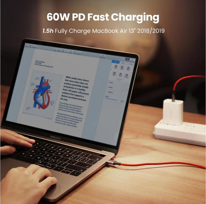 Actual product image Ugreen USB-C to USB-C cable 2.0 1m (red) (1 m, USB 2.0)