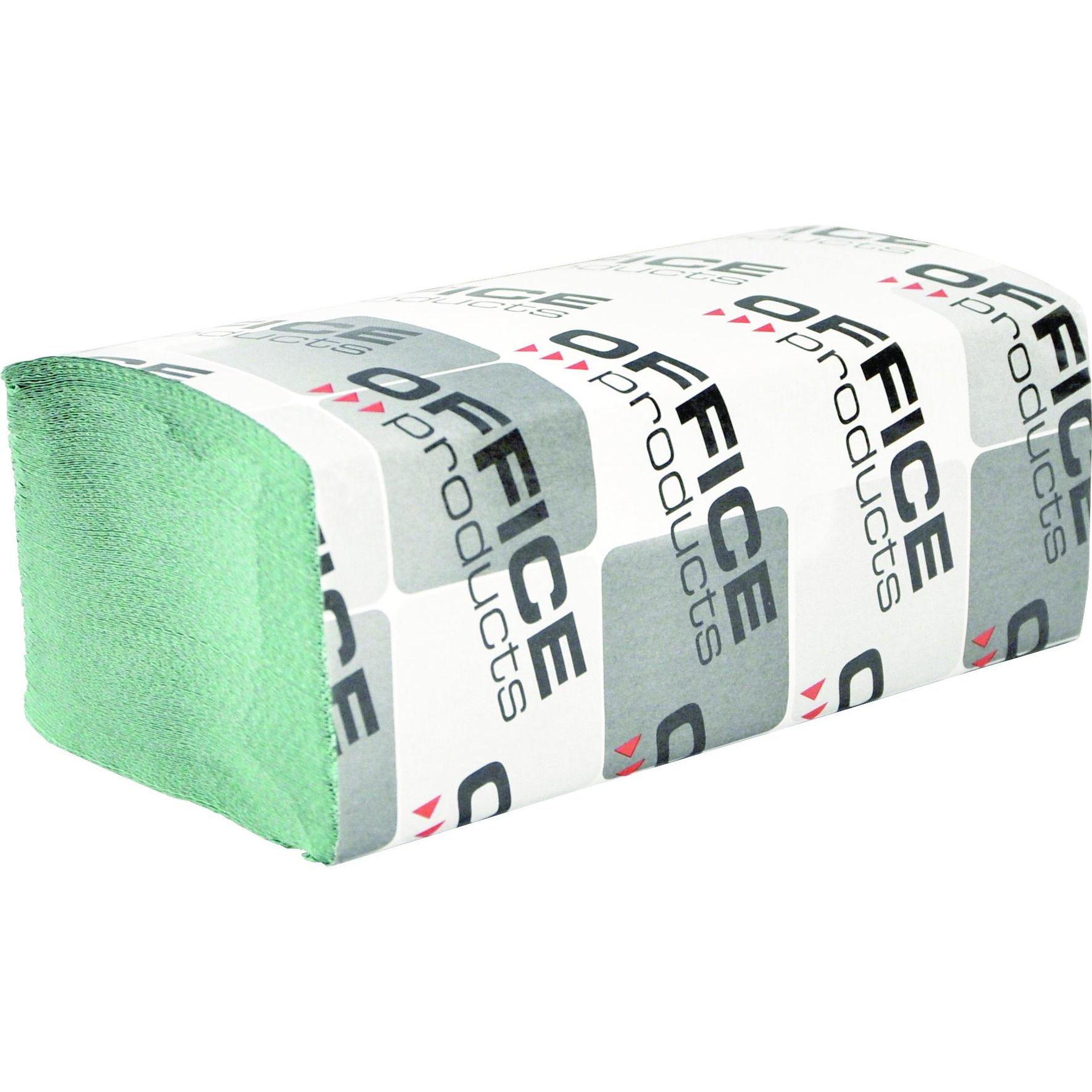Office Products Asciugamani economici piegati Zz in carta riciclata, 1 velo, 4000 fogli, 20 pezzi, verde, Carta da cucina, Verde