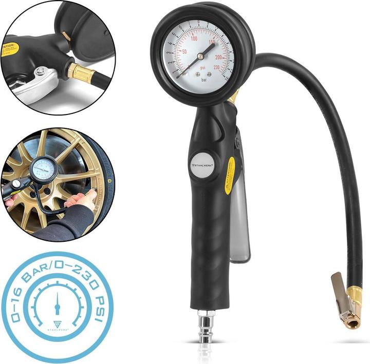 Actual product image Stahlwerk DRA-162 ST compressed air tyre inflation gun, 0 to 16 bar / 0 to 230 PSI