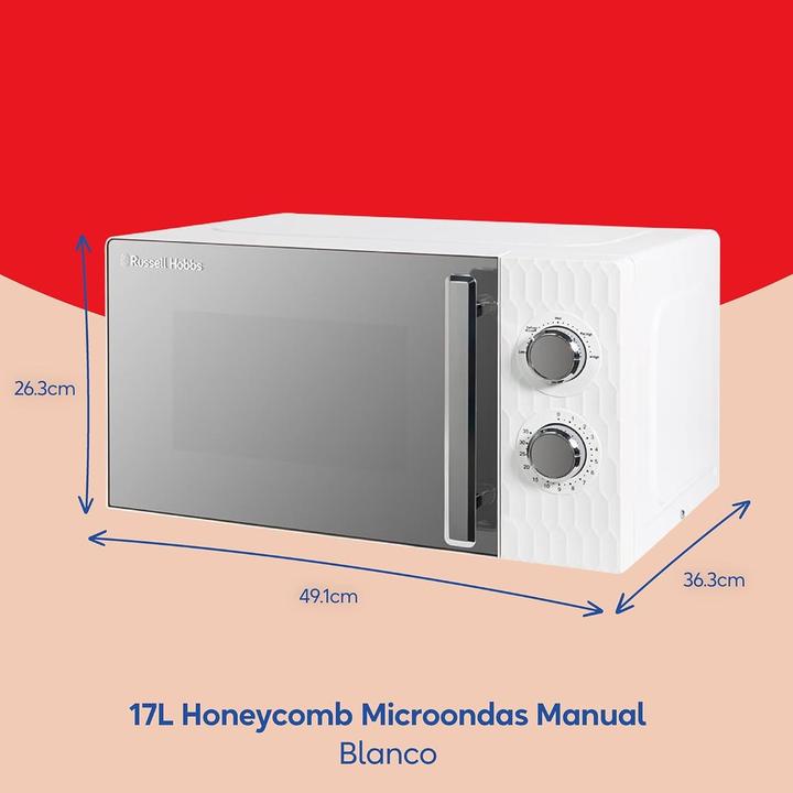 Actual product image Russell Hobbs Manual Microwave with Honeycomb Design, 5 Power Levels, Defrost Setting, Integrated Timer (17 l)