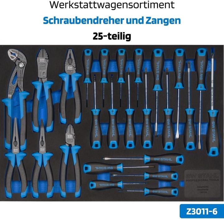 Produktbild SW-Stahl Z3113 Profi Werkstattwagen TT801 blau I 8 Schubladen I 4 Schubladen gefüllt I 246 teilig I (246 x)