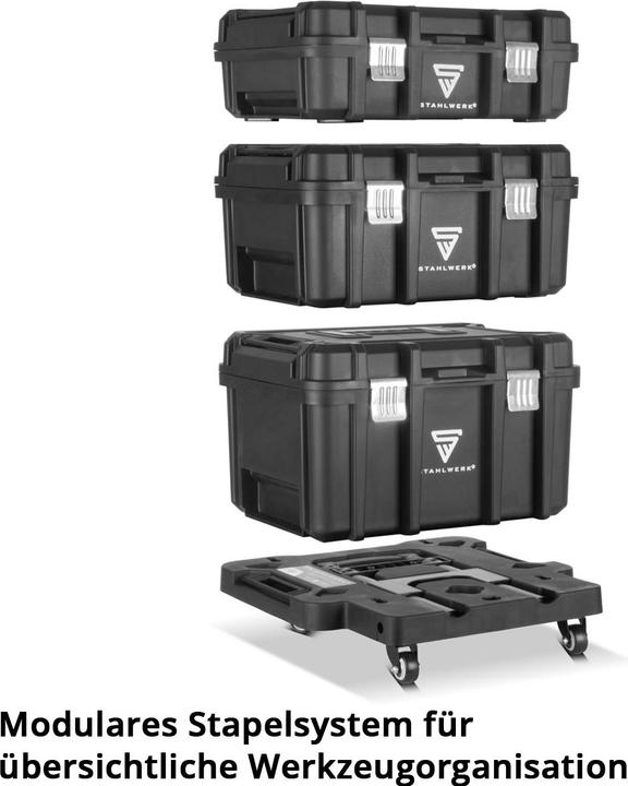 Produktbild Stahlwerk Mobiler Werkzeugtrolley mit 3 Systemboxen 4 Lenkrollen und ausziehbarem Teleskopgriff (3 Teile)