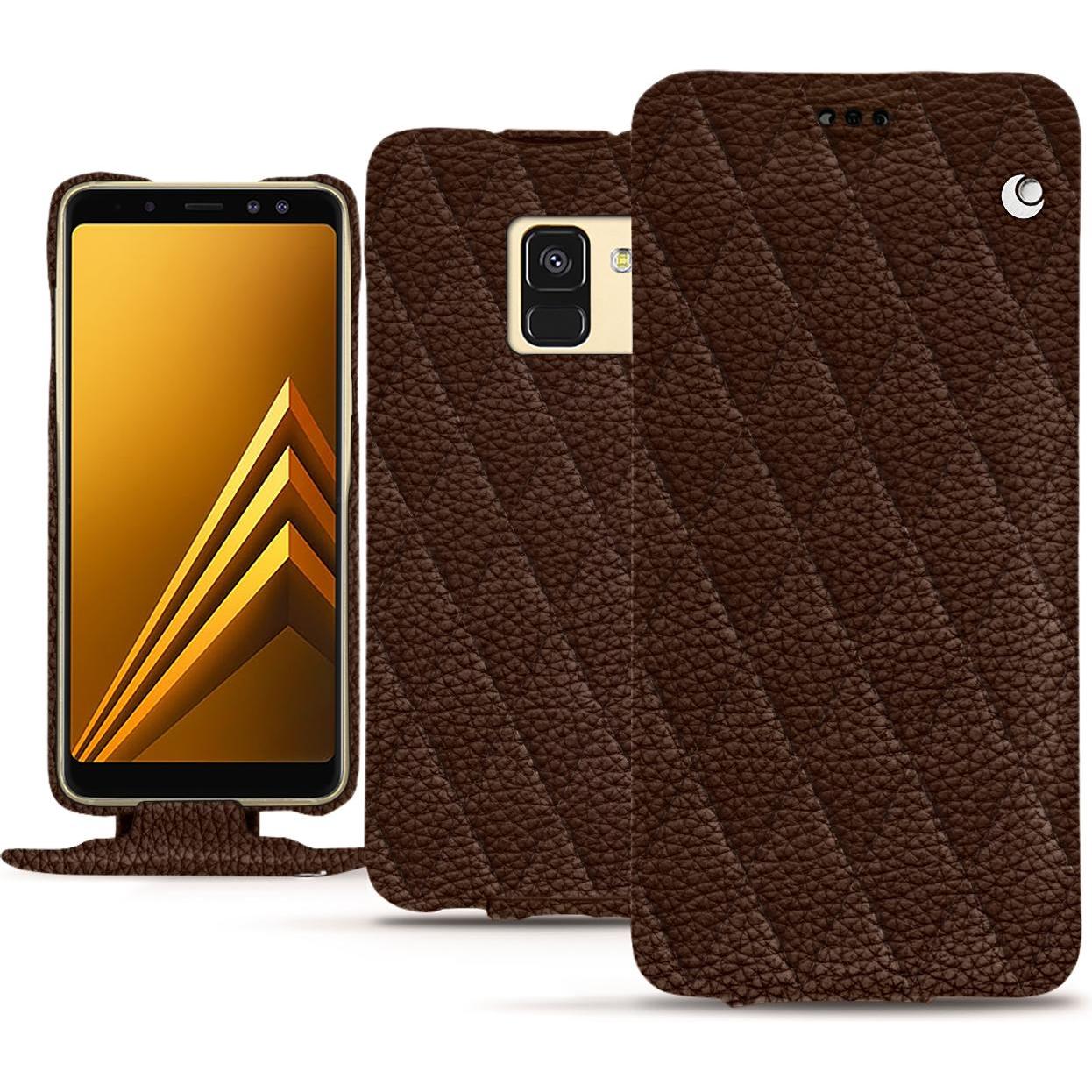 Noreve Lederschutzhülle vertikal (Samsung Galaxy A8+), Smartphone Hülle, Braun
