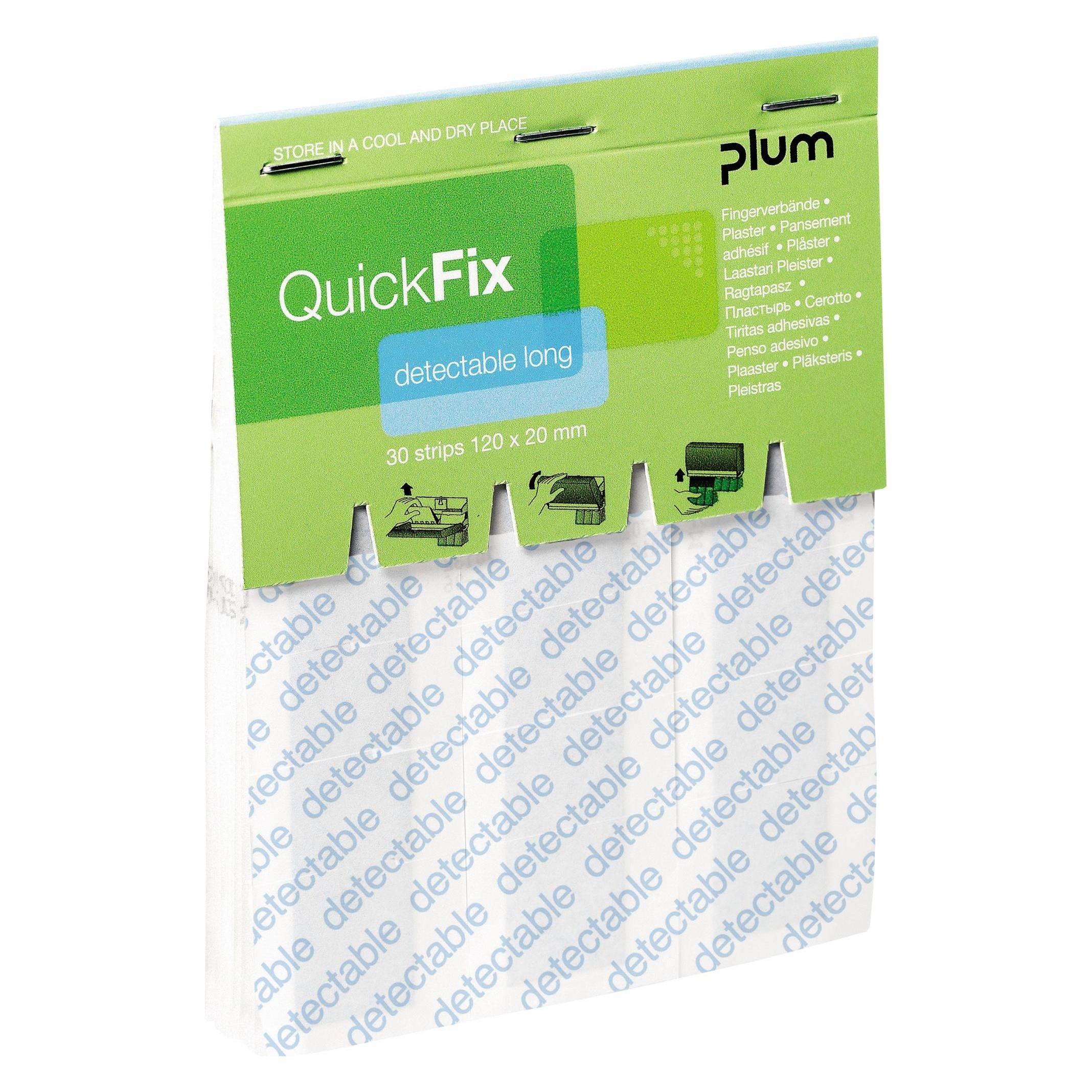 Plum, Pansements, Pansements pour doigts QuickFix Detectable Long, recharge pour distributeur, avec surface (30x)