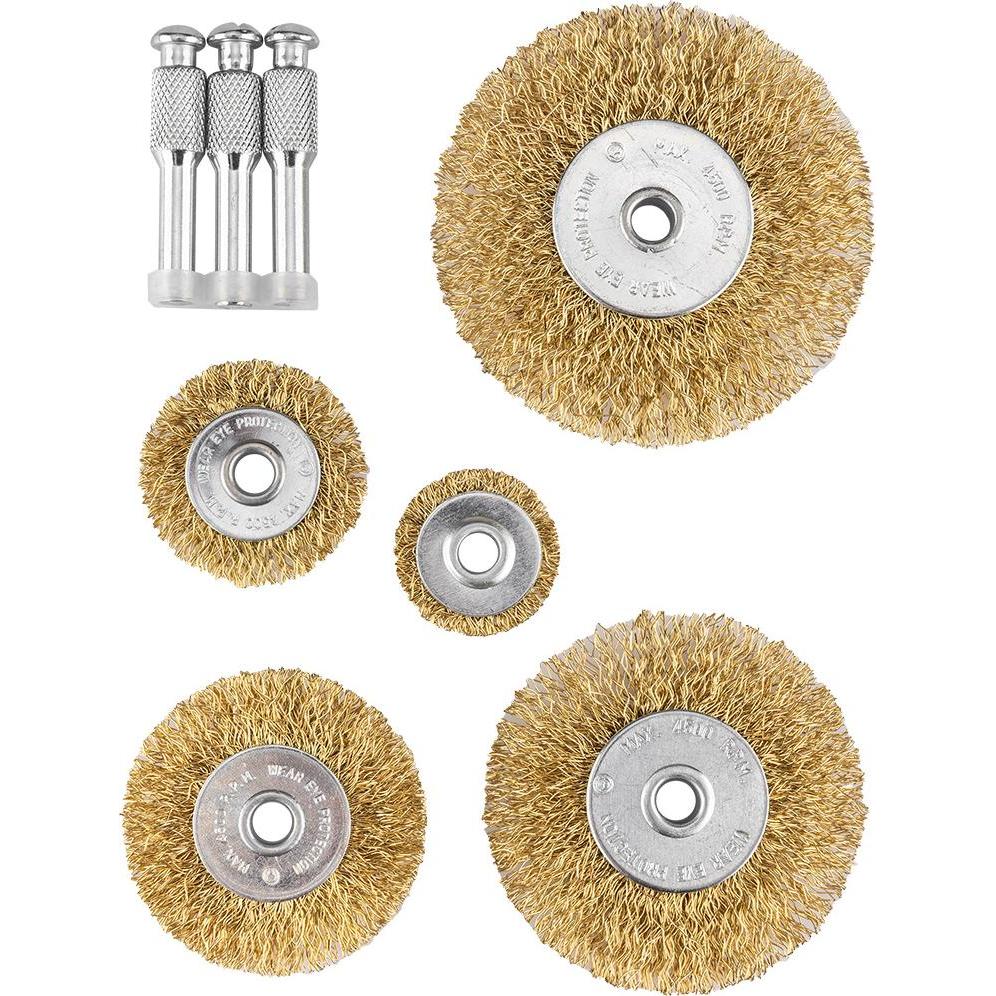 Graphite, Abrasivi, Drahtbürsten, gewellter Draht, vermessingt, 25, 38, 50, 63, 75 mm, 5 Stück.