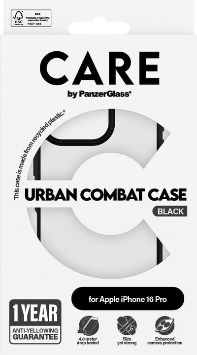Actual product image PanzerGlass CARE Flagship Case Urban Combat Black Frame iPhone '24 6.3" Pro (Apple iPhone 16 Pro)