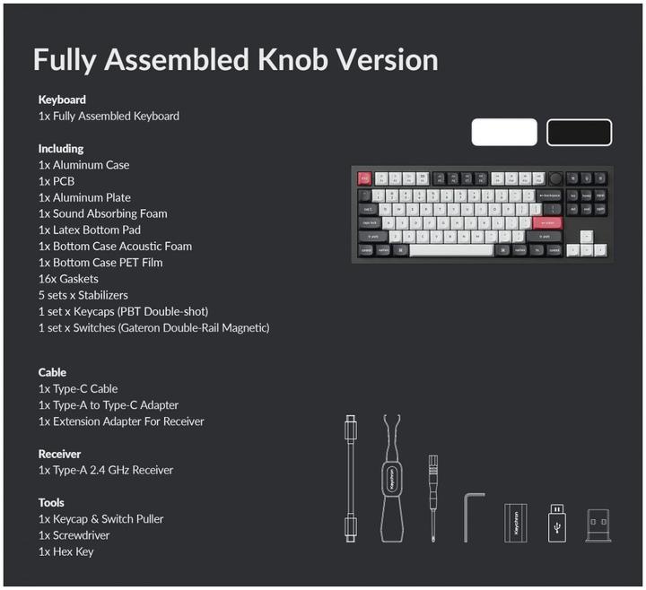Actual product image Keychron Q3 HE (Q3H-M1) QMK Wireless Custom Hall Effect Keyboard Purple Switch 80% US Layout (US)